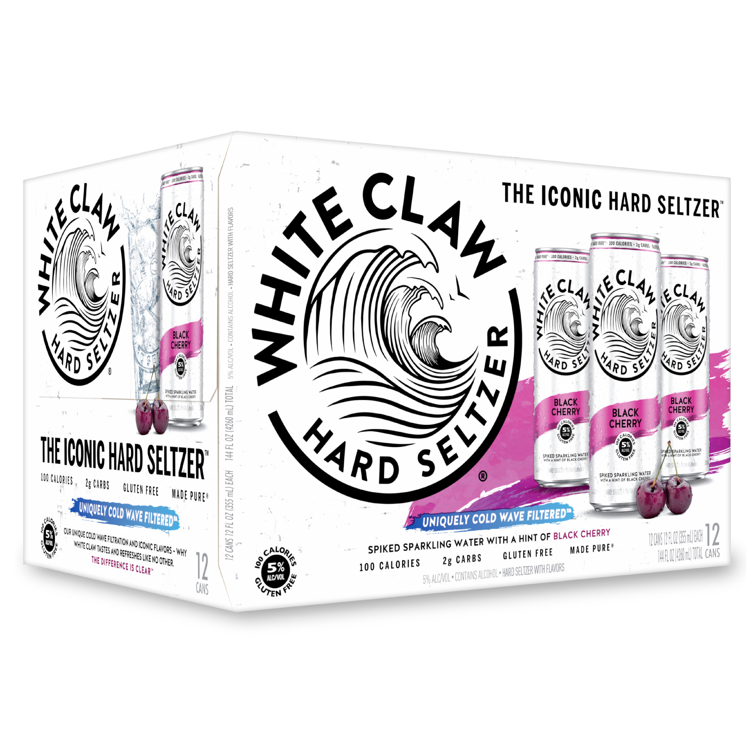 White Claw Hard Seltzer Black Cherry, 12 Pack, 12 fl oz Cans, 5