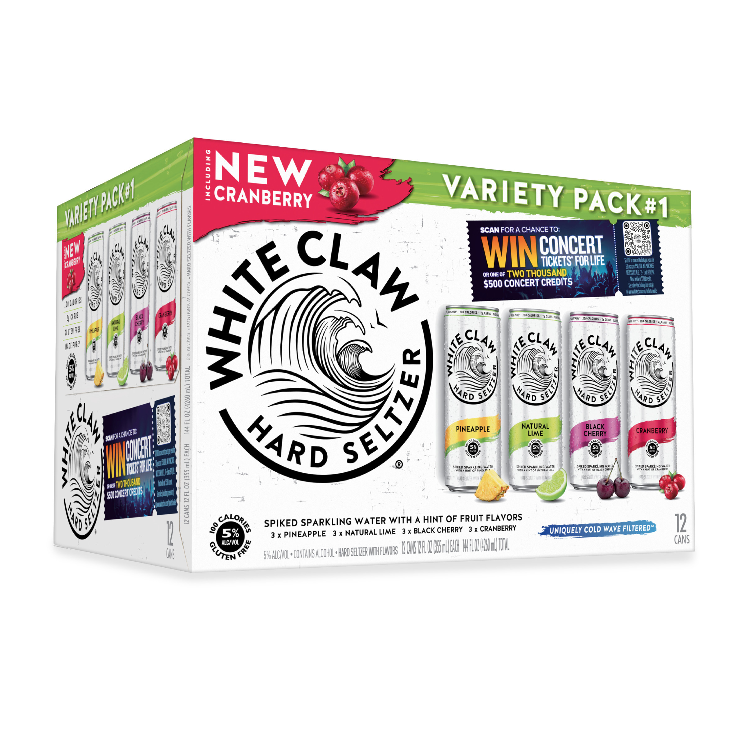 White Claw Hard Seltzer Variety Pack #3, 12 Pack, 12 fl oz Cans, 5