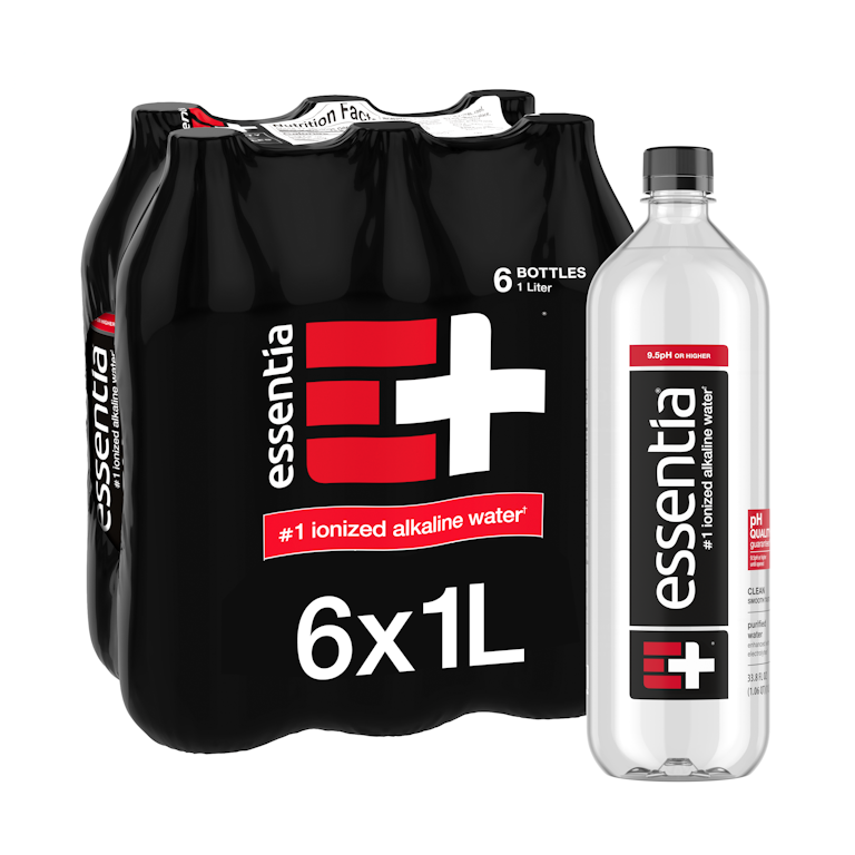 Essentia Bottled Water, Liter, 6-Pack, Ionized Alkaline Water