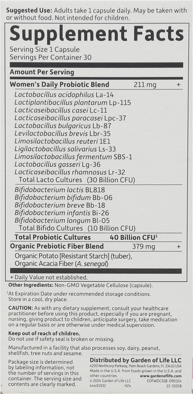 Garden of Life 40 Billion CFU Vegetarian Capsules Women's Daily