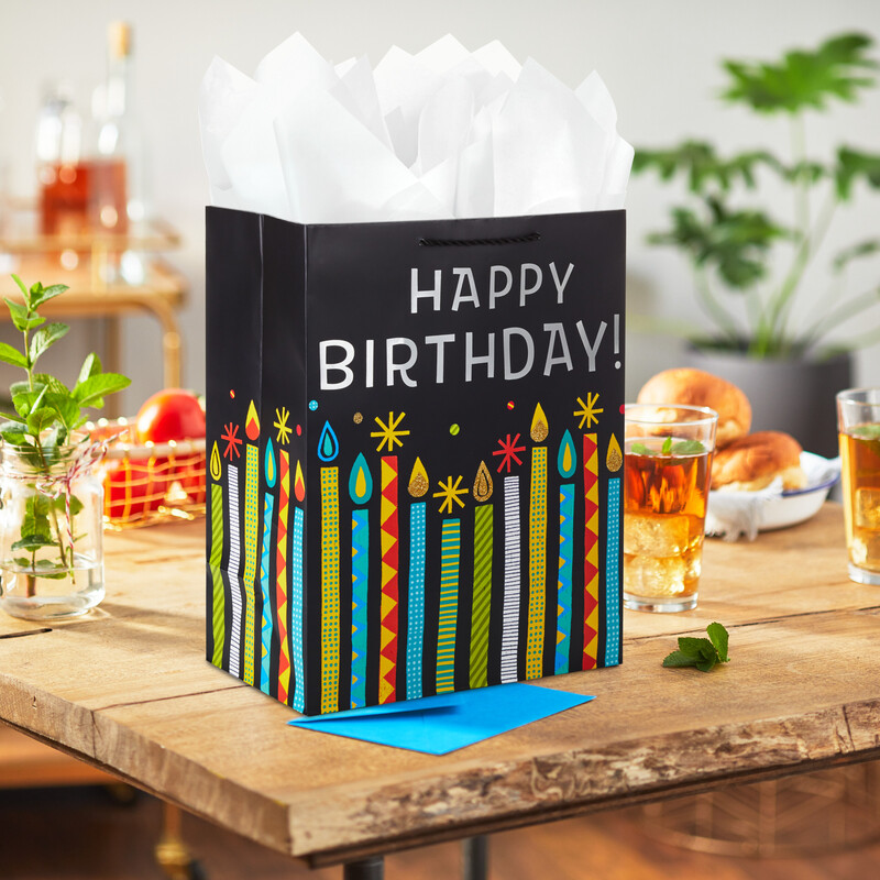 Hallmark Large Gift Bag, Happy Birthday Candles on Black | Giant