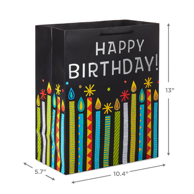 Hallmark Large Gift Bag, Happy Birthday Candles on Black | Giant