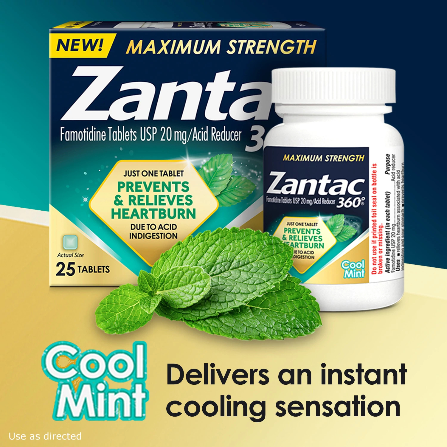 Zantac 360 Maximum Strength, Cool Mint, 25 Count, Heartburn