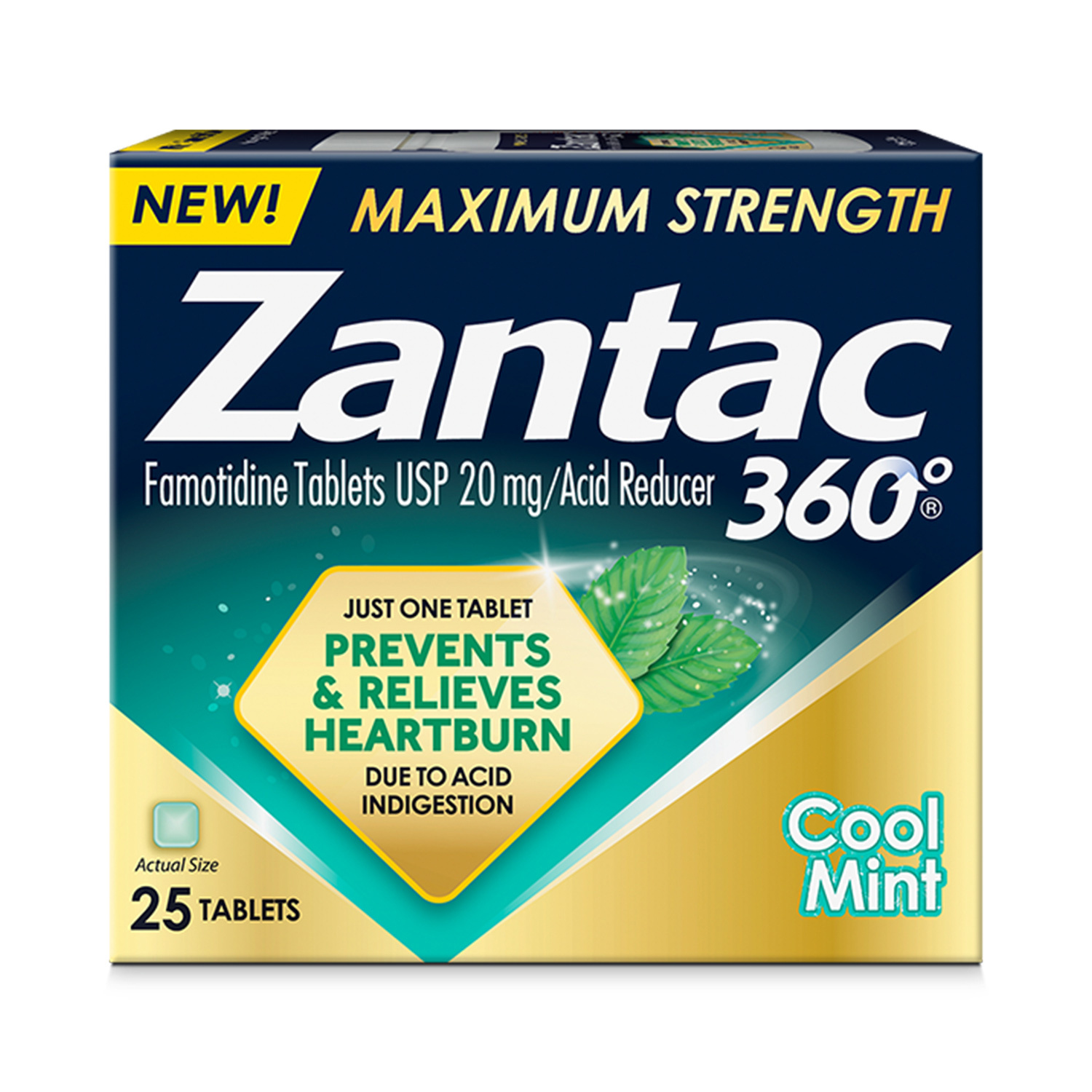 Zantac 360 Maximum Strength, Cool Mint, 25 Count, Heartburn