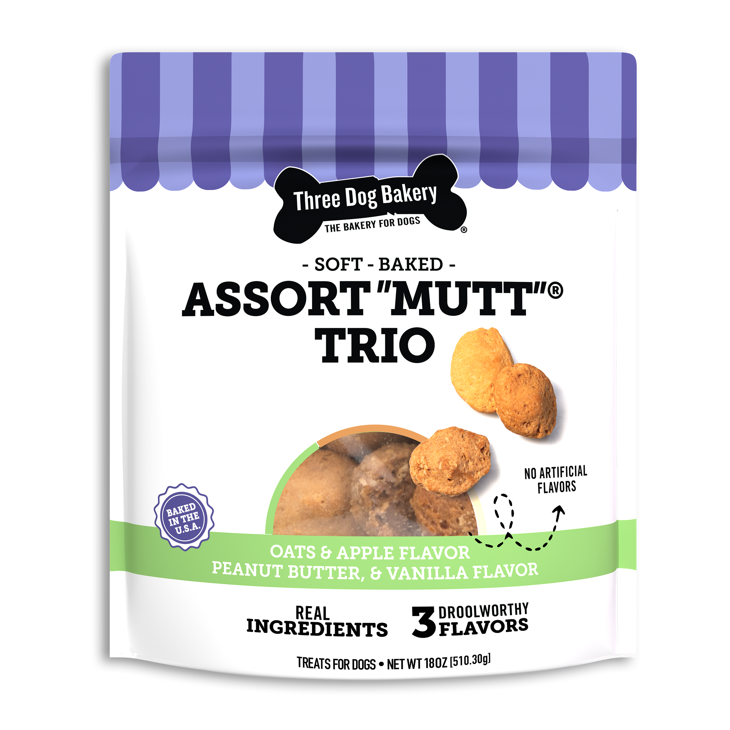 Three Dog Bakery Assort Mutt Trio Soft-Baked Oats & Apple Flavor