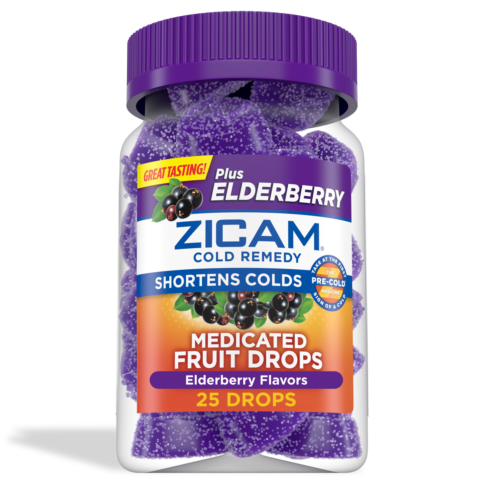 Zicam Cold Remedy Zinc Medicated Fruit Drops, Elderberry, Shortens