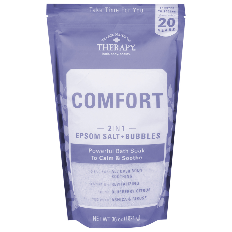 Village Naturals Therapy Bath Soak, Epsom Salt + Bubble, 2 in 1