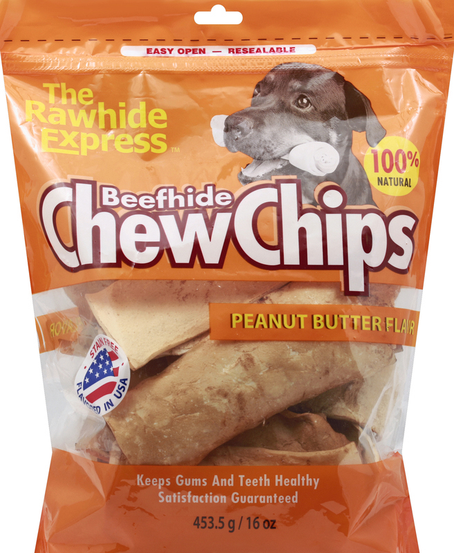 The Rawhide Express Dog Treat, Beefhide Chew Chips, Peanut Butter