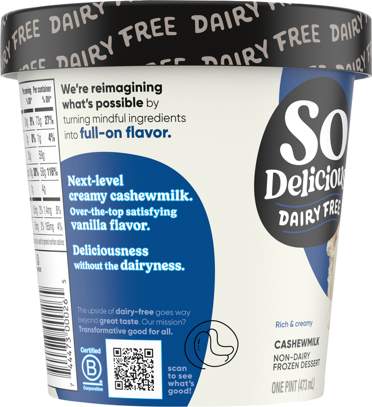 So Delicious Cashew Milk Frozen Dessert, Very Vanilla, Dairy Free