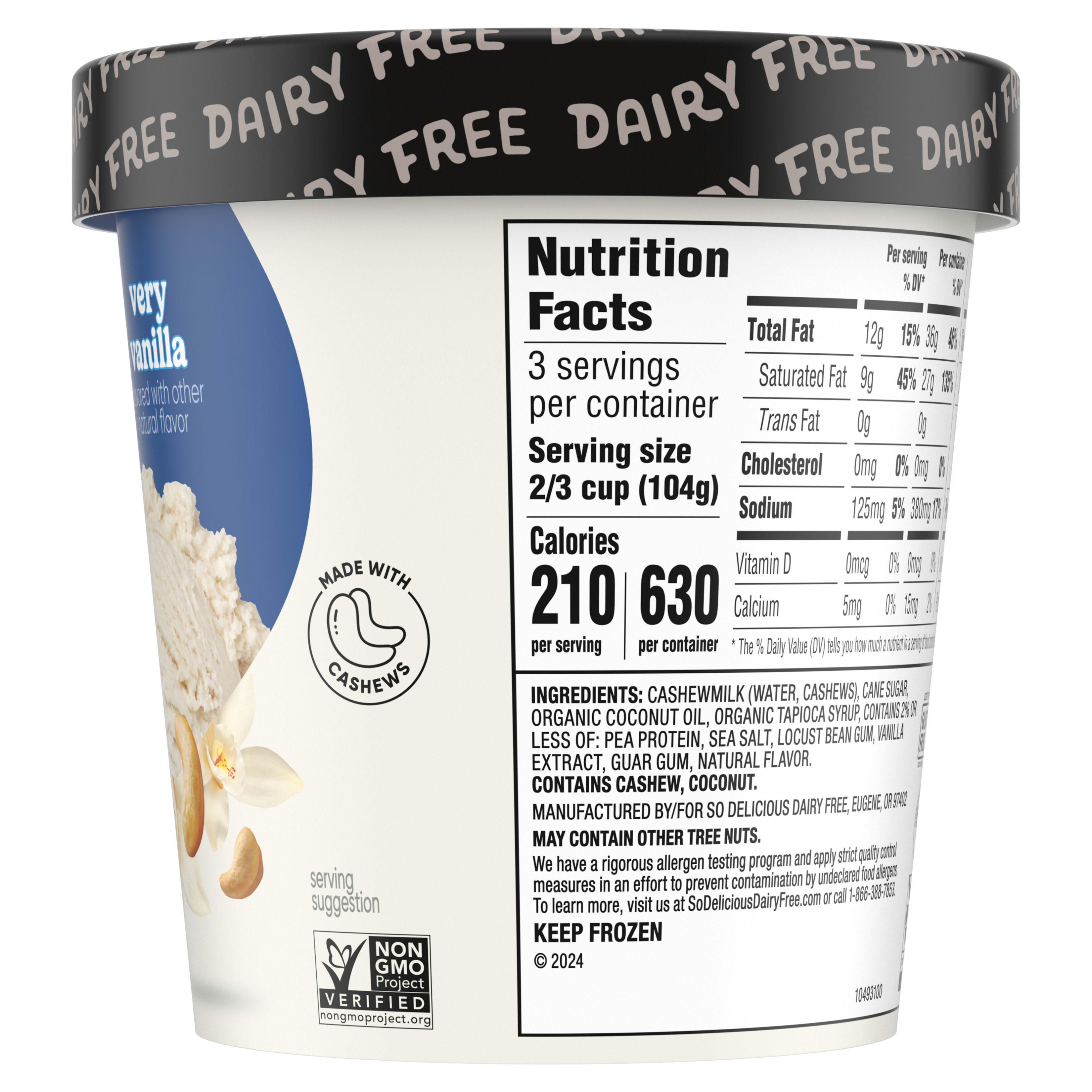 So Delicious Cashew Milk Frozen Dessert, Very Vanilla, Dairy Free