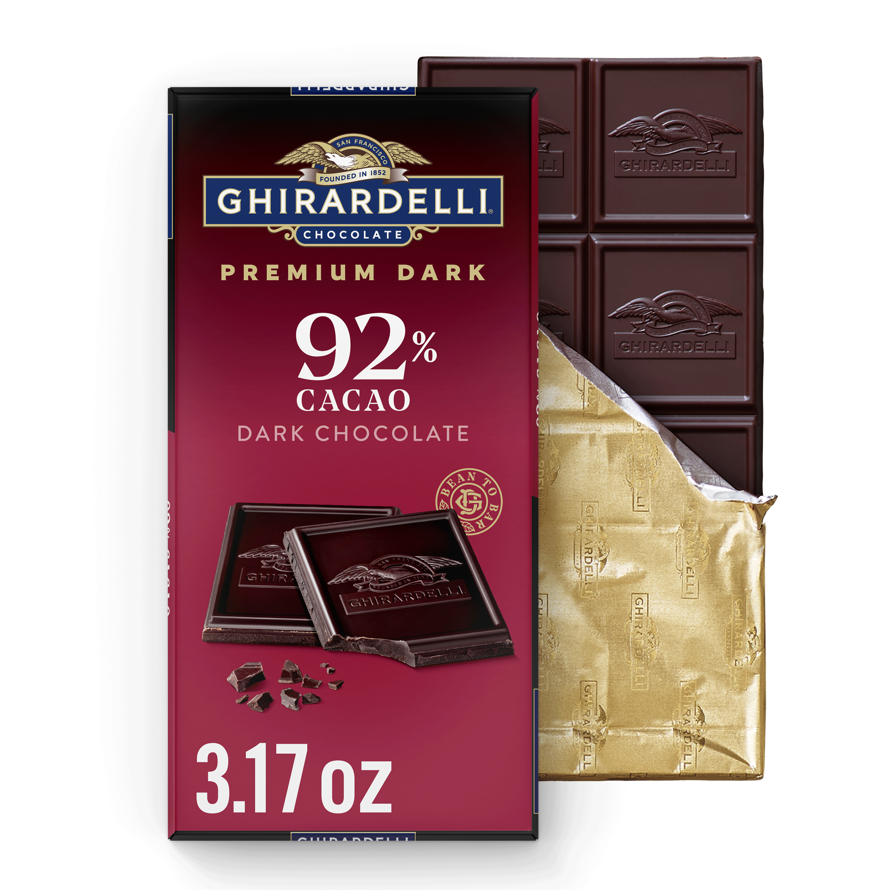 GHIRARDELLI PREMIUM DARK 92% Cacao Dark Chocolate Bar, 3.17 oz Bar