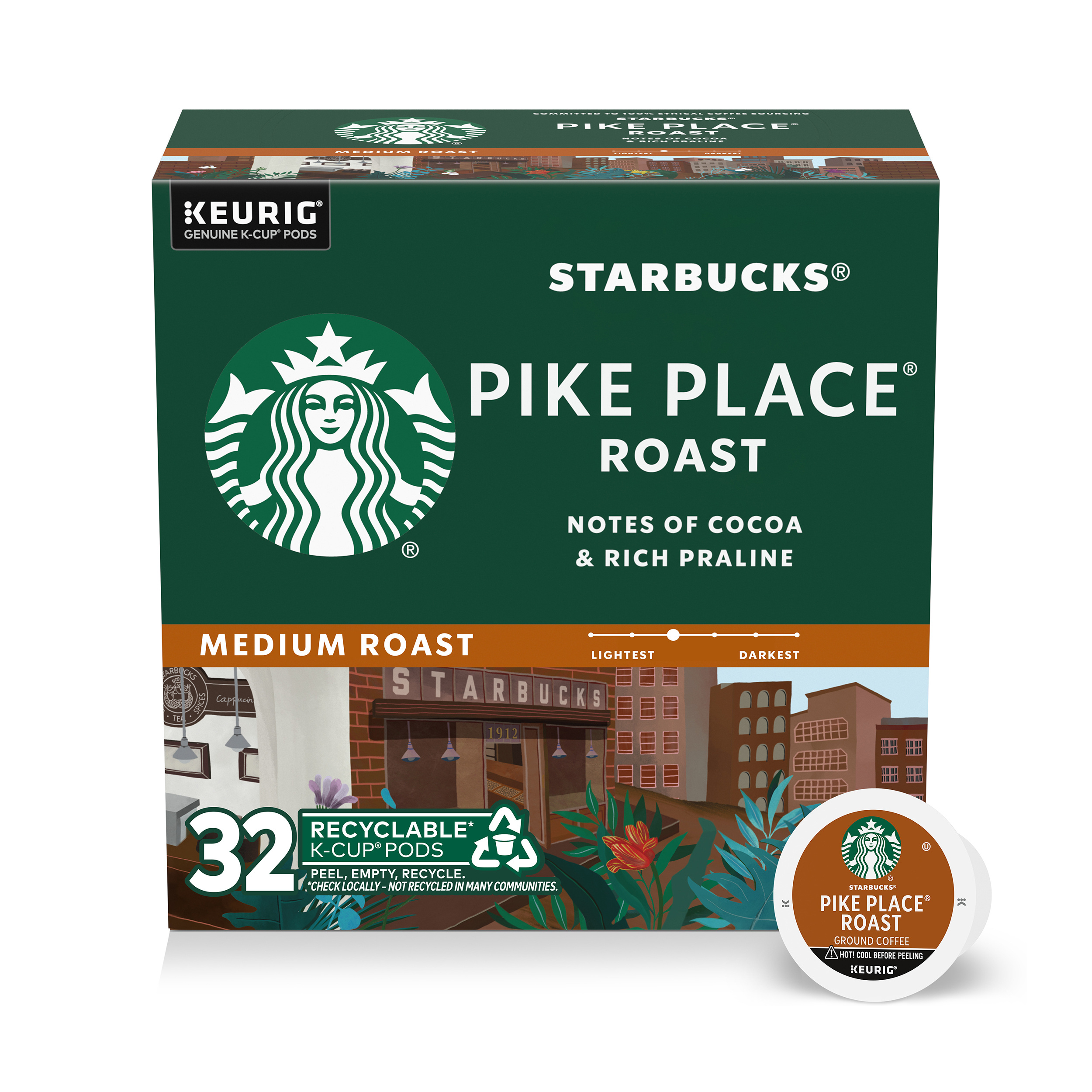 Starbucks K-Cup Coffee Pods, Medium Roast Hot or Iced Coffee, Pike