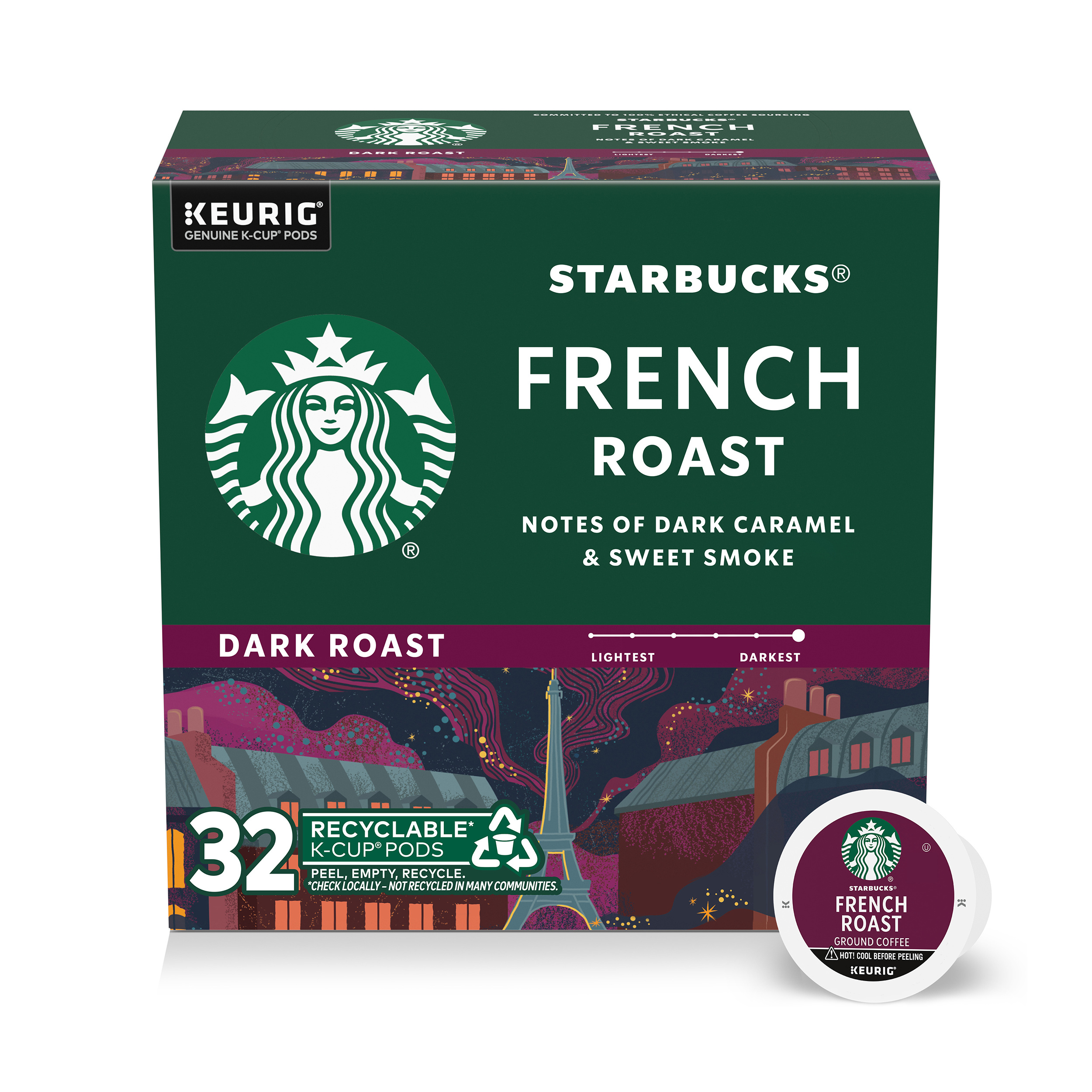 Starbucks K-Cup Coffee Pods, Dark Roast Hot or Iced Coffee, French