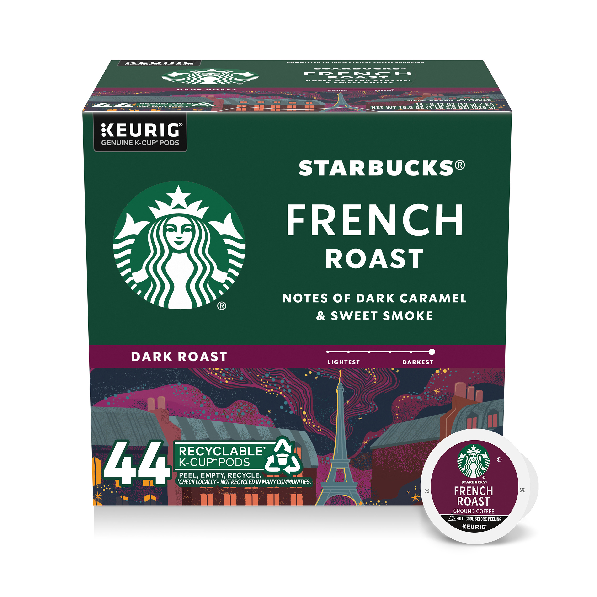 Starbucks K-Cup Coffee Pods, Dark Roast Hot or Iced Coffee, French