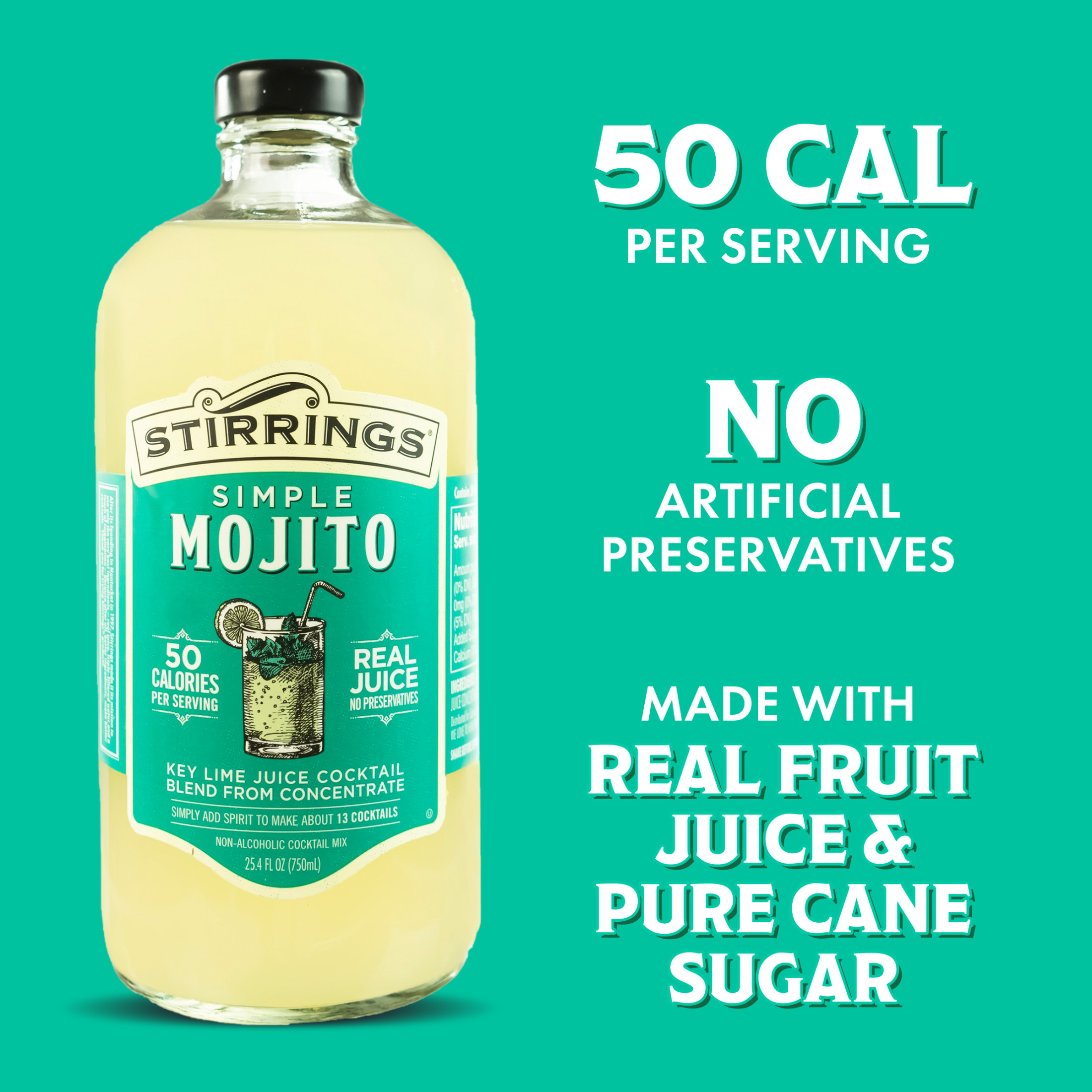 Stirrings Mojito Cocktail Mix, Non Alcoholic Cocktail Mixer, 750ml