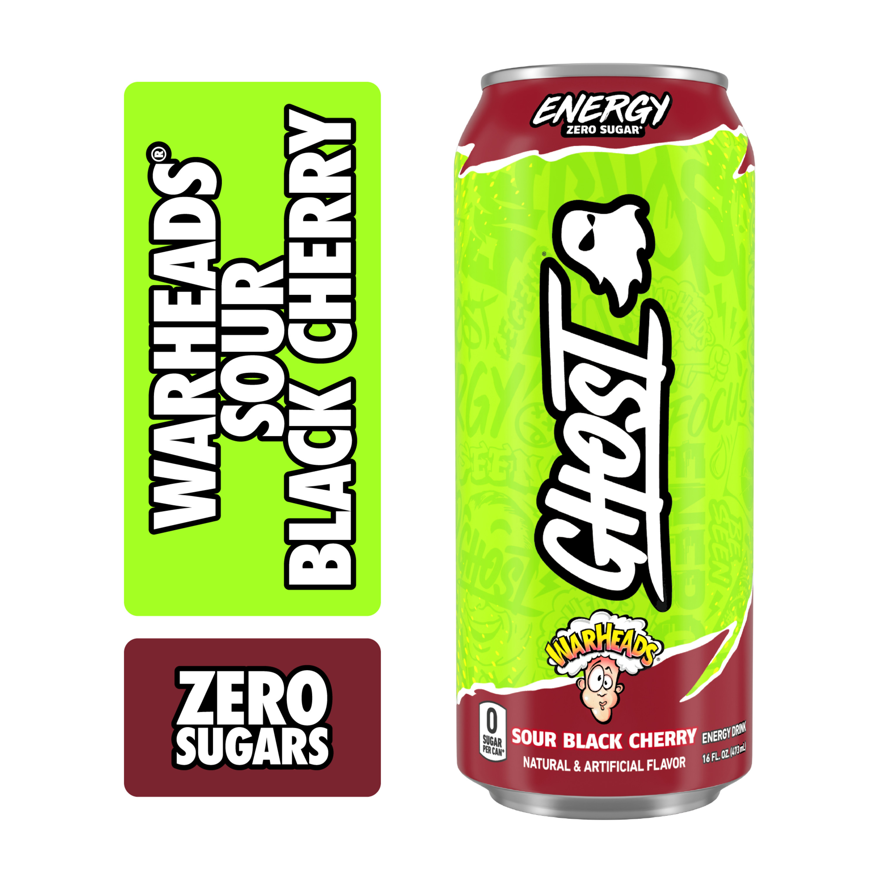 Ghost Zero Sugar Energy Drink, Warheads Sour Black Cherry, 16 fl