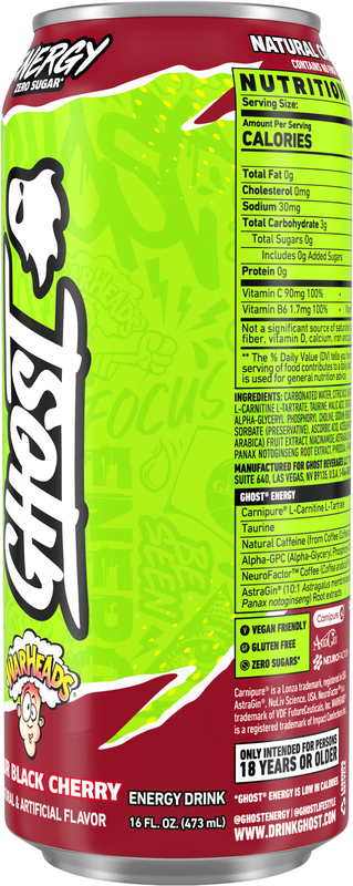 l carnitine and taurine in energy drinks Ghost Zero Sugar Energy Drink, Warheads Sour Black Cherry, 16 fl oz can