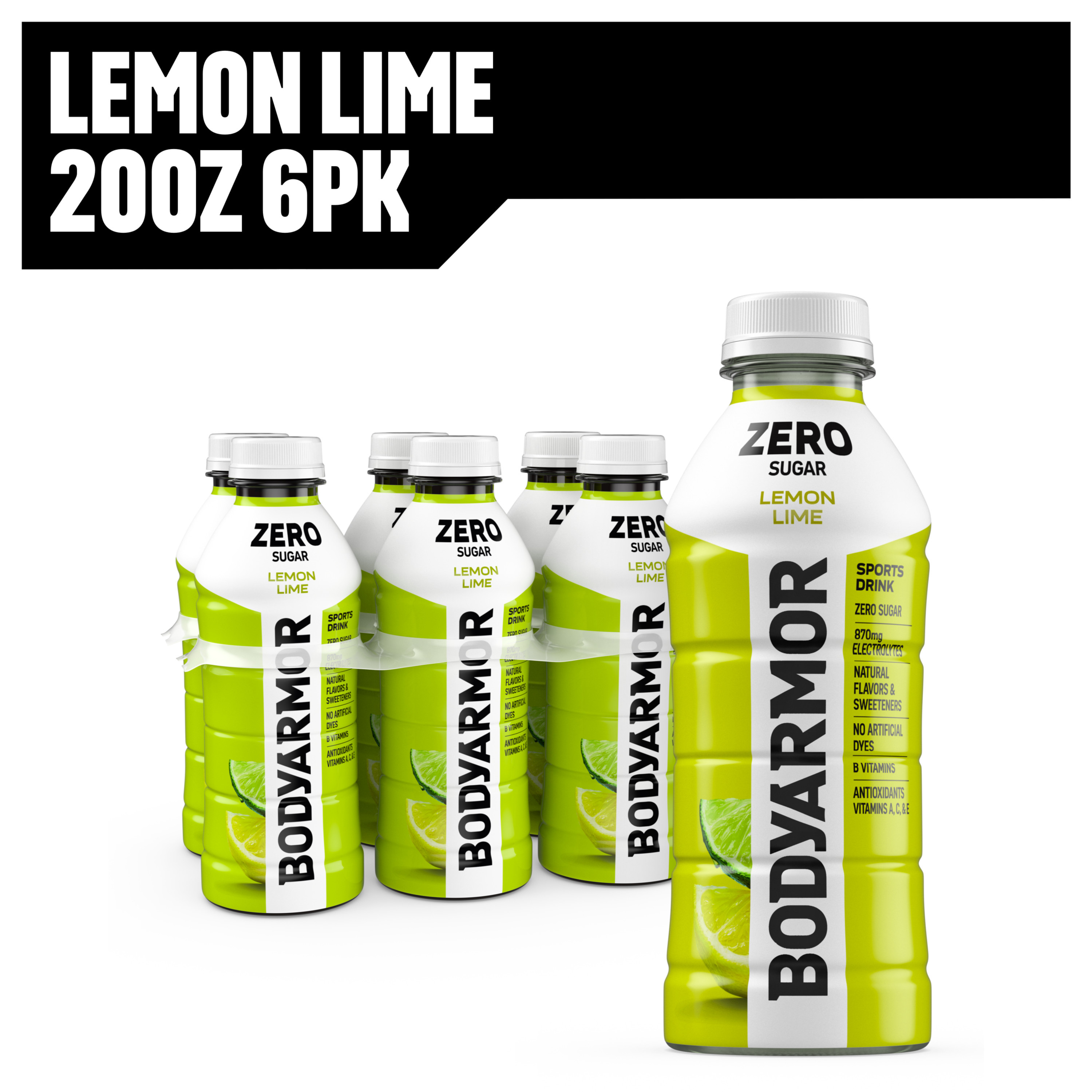 BODYARMOR Zero Sugar Lemon Lime Electrolyte Sports Drink, 20 fl oz