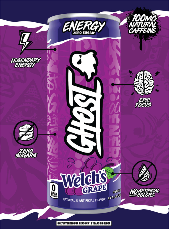 Ghost Zero Sugar Energy Drink, Welch's Grape, 8.4 fl oz cans, 4