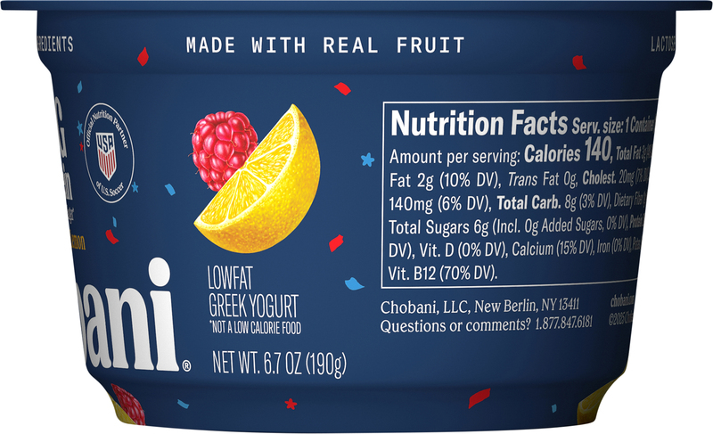 Chobani Zero Added Sugar Lowfat Greek Raspberry Lemon Yogurt