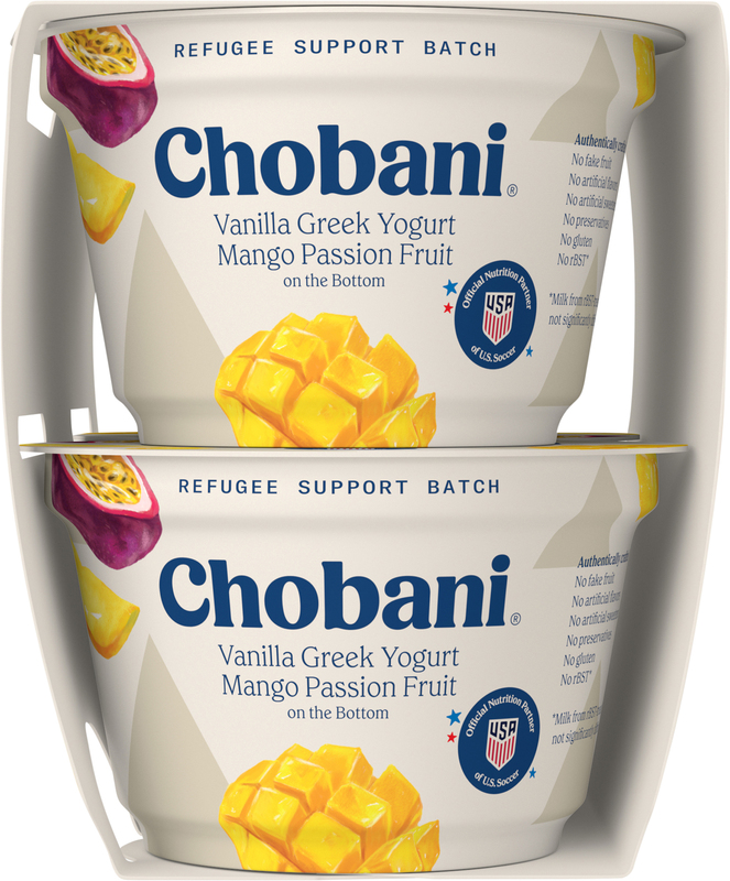 Chobani Vanilla Greek Mango Passion Fruit on the Bottom Yogurt
