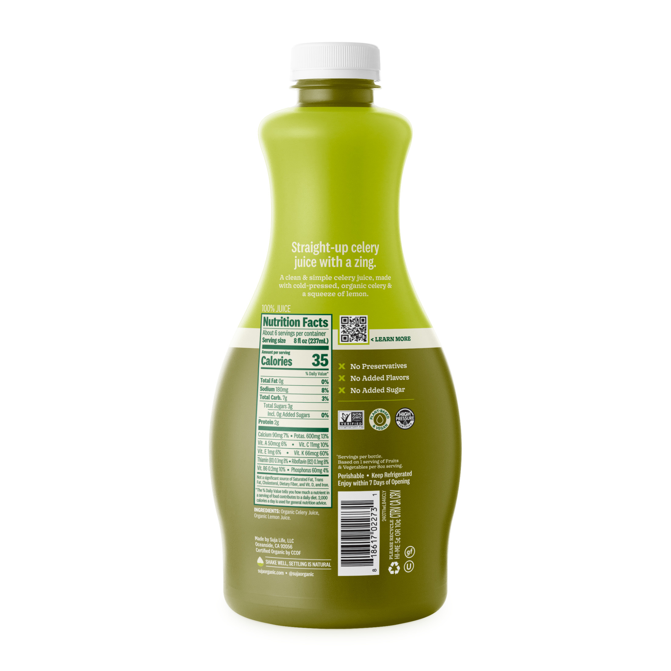 Suja Organic Celery Cold Pressed Juice Drink, 46 fl oz Bottle