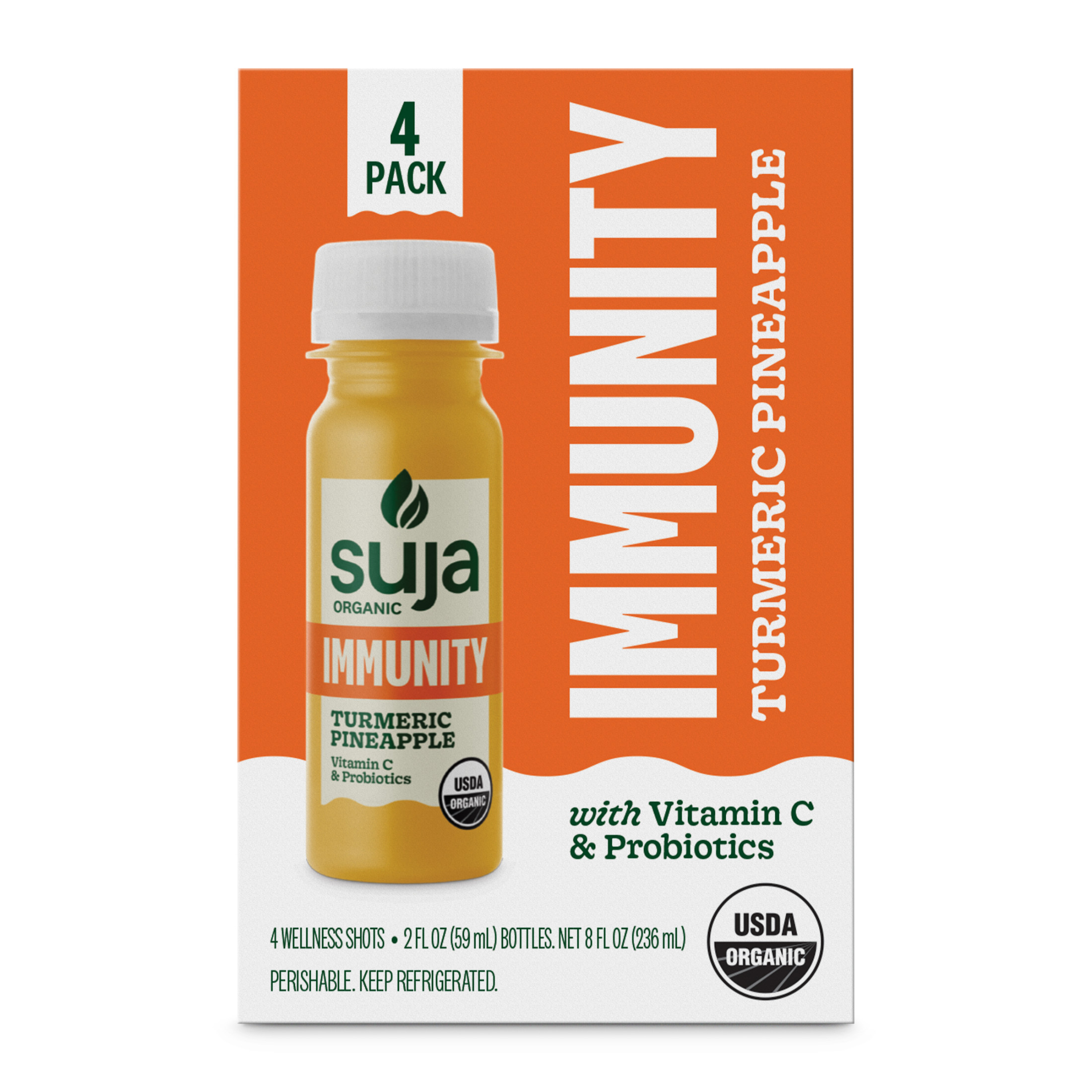 Suja Organic Immunity Defense Shots, Turmeric & Probiotics, 4 Ct