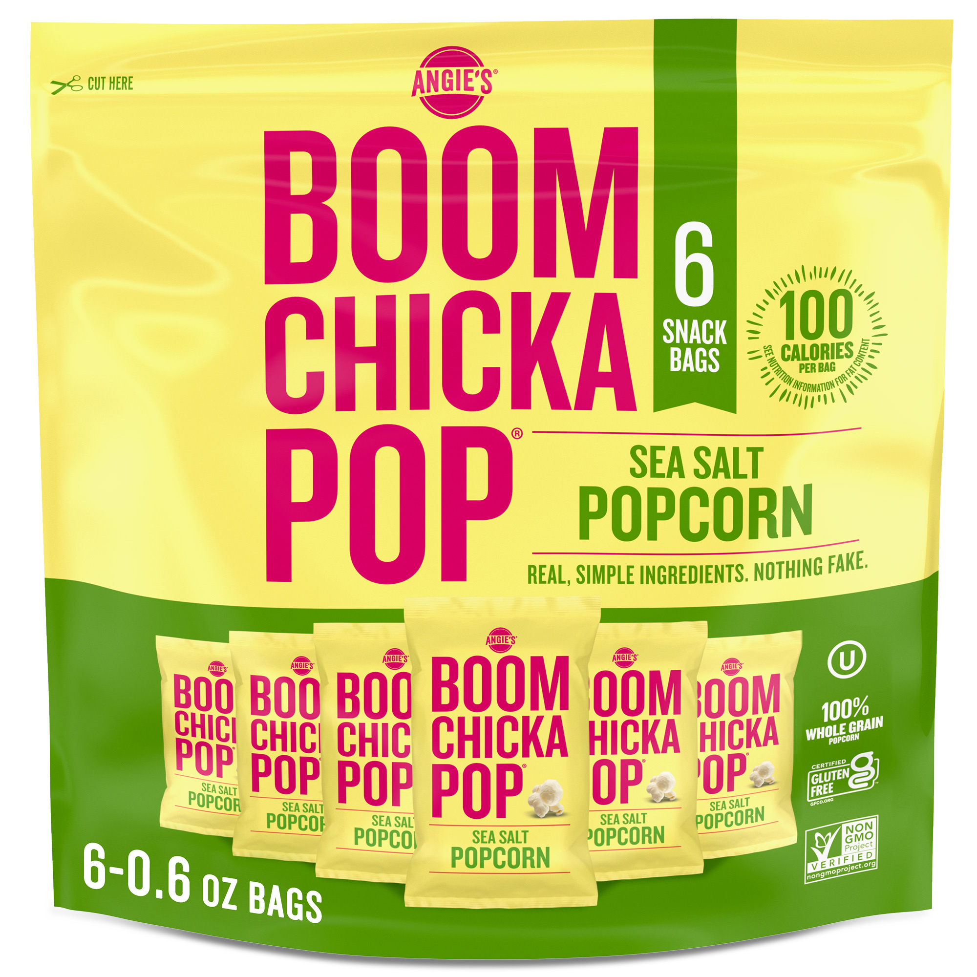 Angie's BOOMCHICKAPOP Sea Salt Popcorn, 0.6 oz., 6-Count