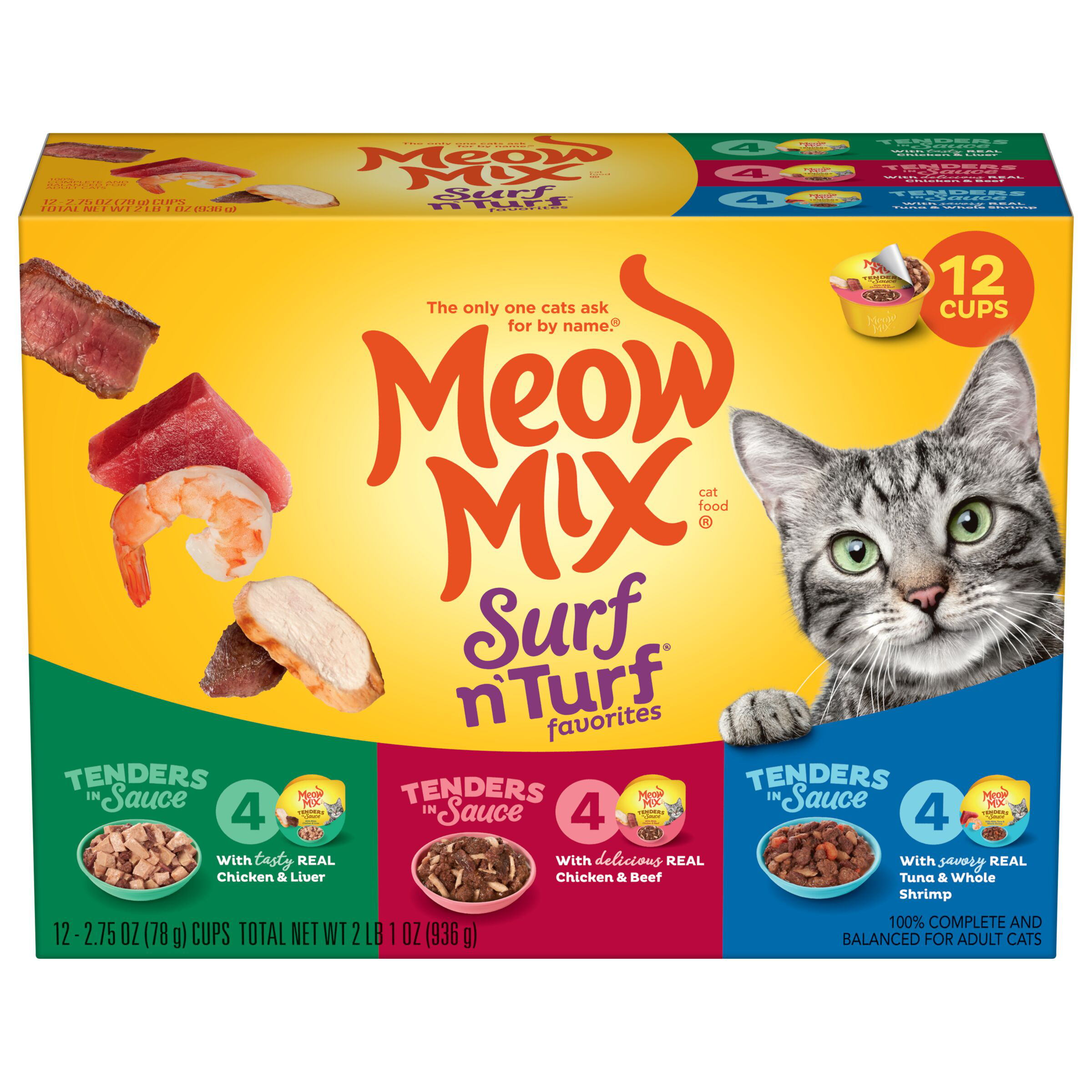 Meow Mix Tenders in Sauce, Surf N′ Turf Favorites Variety Pack