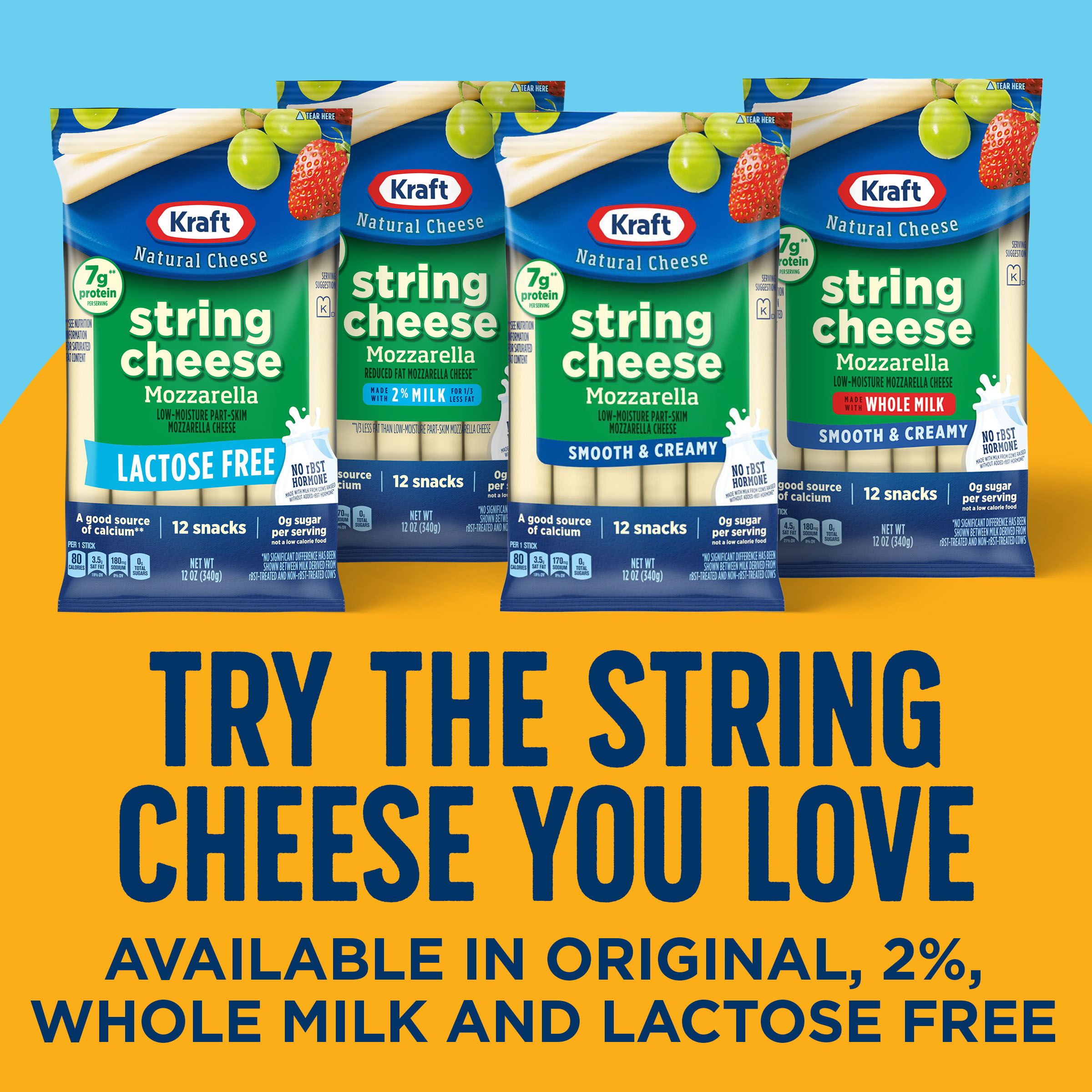 Kraft Natural Cheese Lactose Free Mozzarella String Cheese 12 oz
