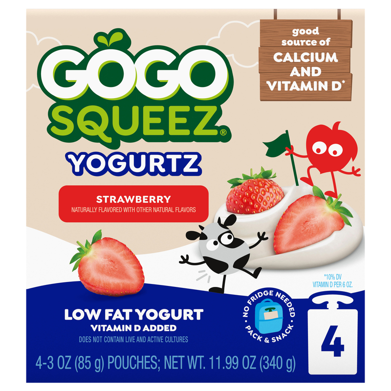 GoGo Squeez Yogurtz, Strawberry, 4 Pack, 3 Oz Each Pouch | Giant