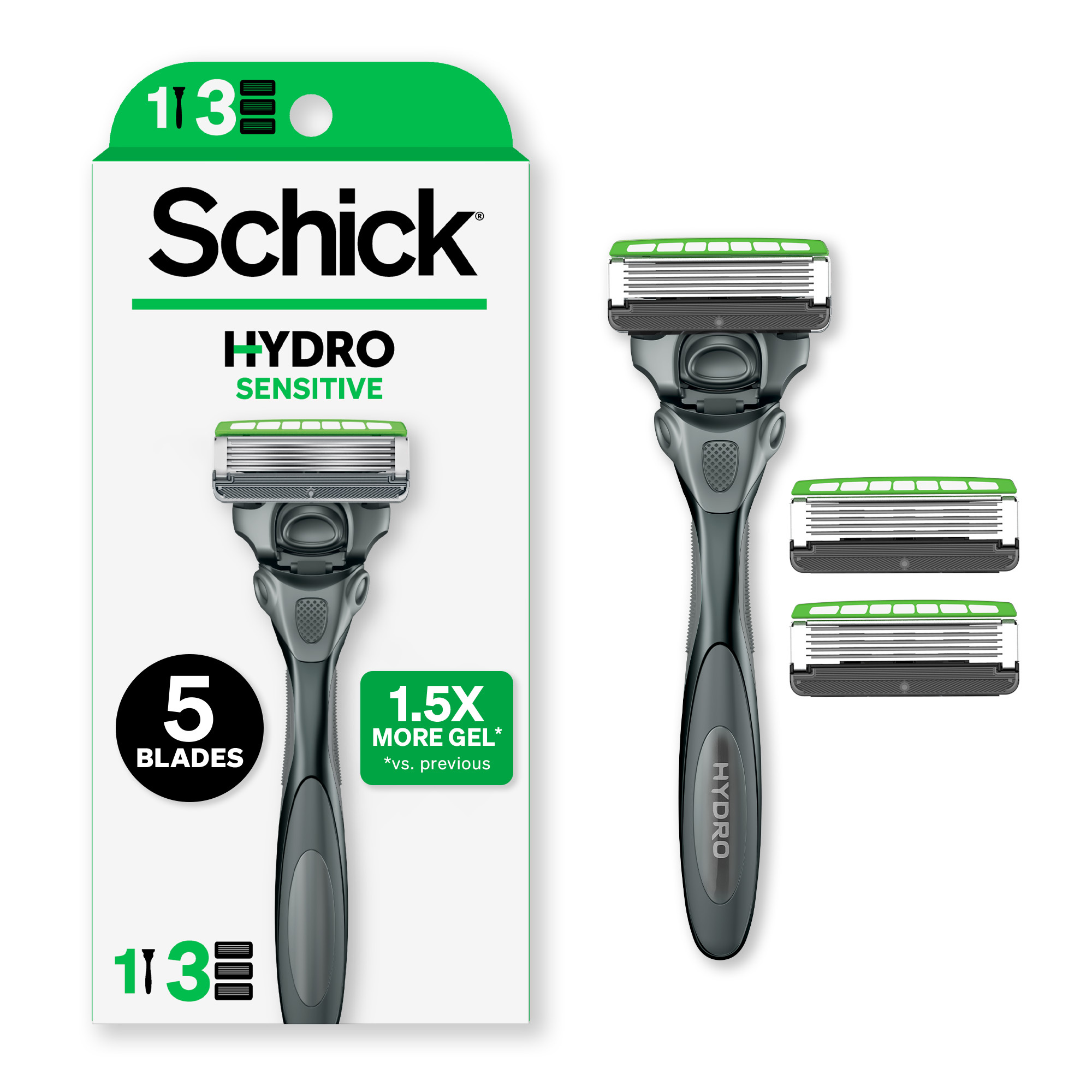 Schick Hydro Sensitive Razor, 1 Razor Handle with 3 Razor Refills