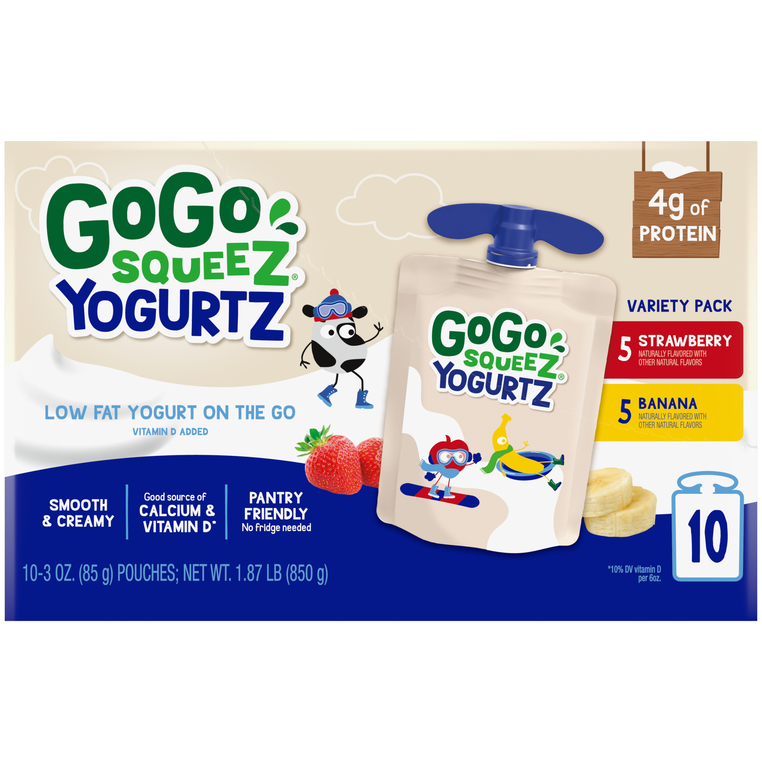 GoGo Squeez Yogurtz Variety Pack, Blueberry, Berry, 10 Pack, 3 Oz