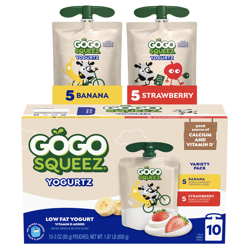 GoGo Squeez Yogurtz Variety Pack, Strawberry, Banana, 10 Pack, 3