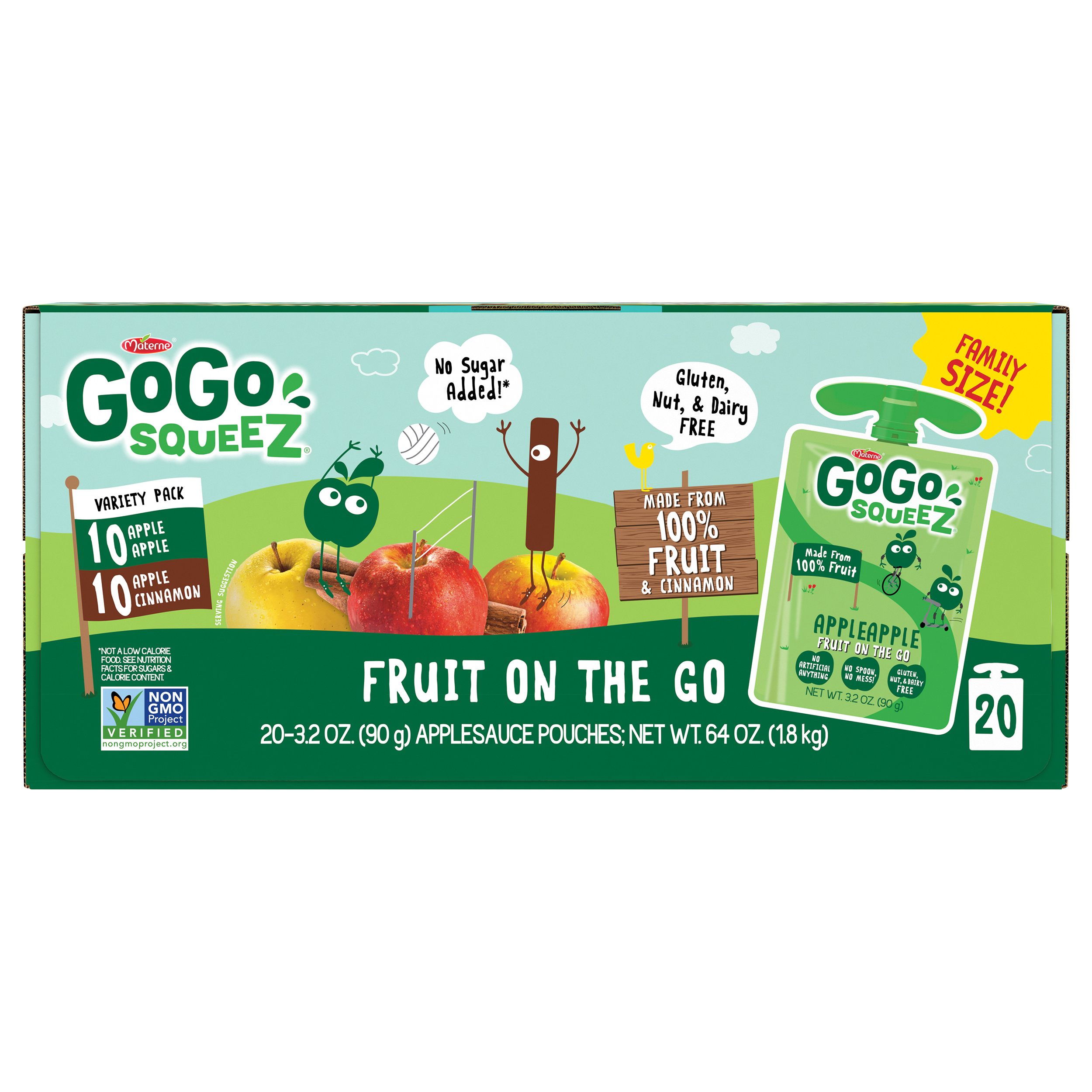 GoGo Squeez Applesauce Variety Pack, Apple, Cinnamon, 20 Pack, 3.2