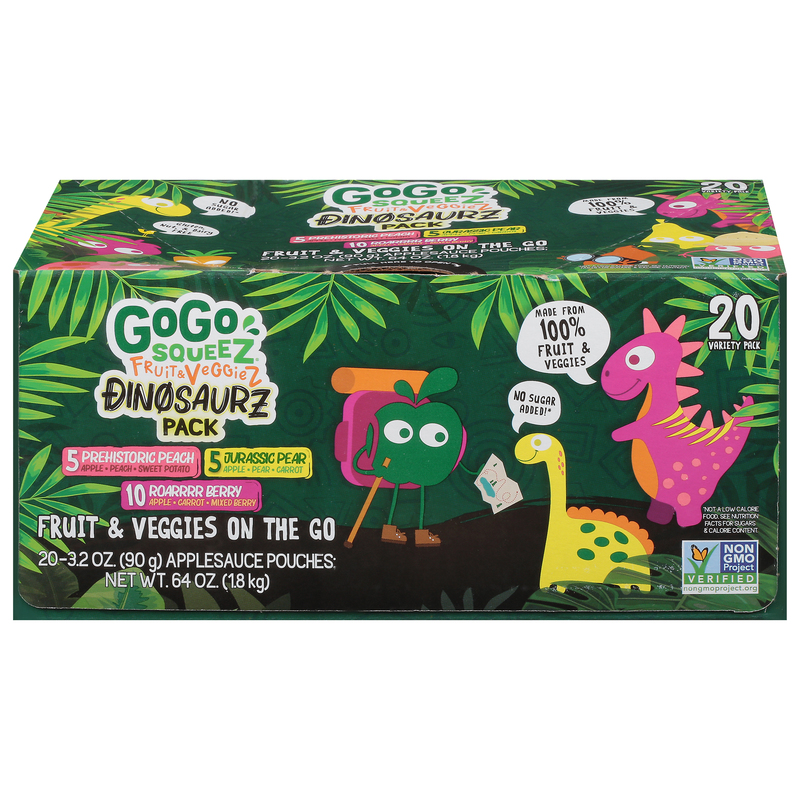 GoGo Squeez Fruit & Veggies, On The Go, Dinosaurz Pack, 20 Variety