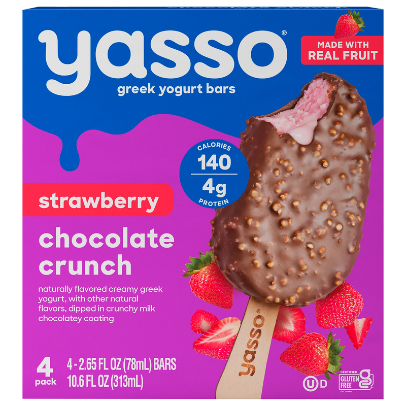 Yasso Greek Yogurt Bars, Chocolate Crunch, Strawberry, 4 Pack
