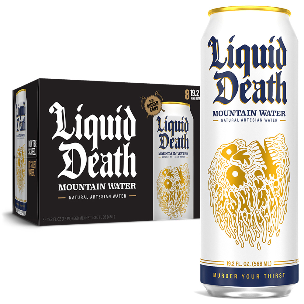 Liquid Death Mountain Water, 19.2 oz King Size Cans (8-Pack