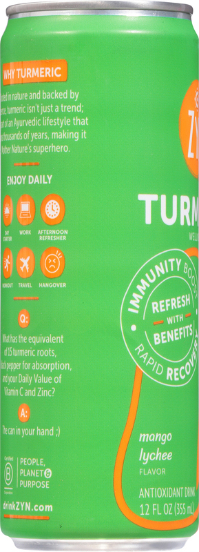 Zyn Antioxidant Drink, Mango Lychee Flavor, Turmeric Wellness
