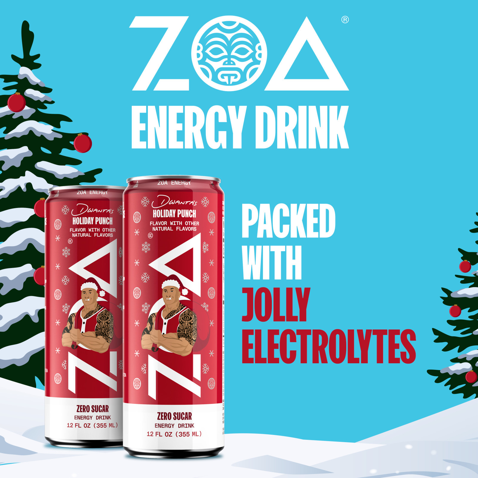 ZOA Energy Sugar Free Energy Drinks, Dwanta's Holiday Punch, 12 FL