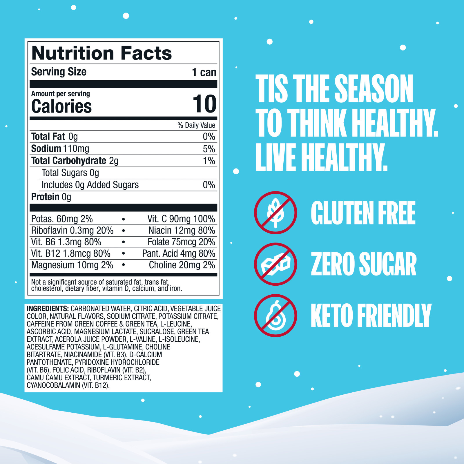 ZOA Energy Sugar Free Energy Drinks, Dwanta's Holiday Punch, 12 FL