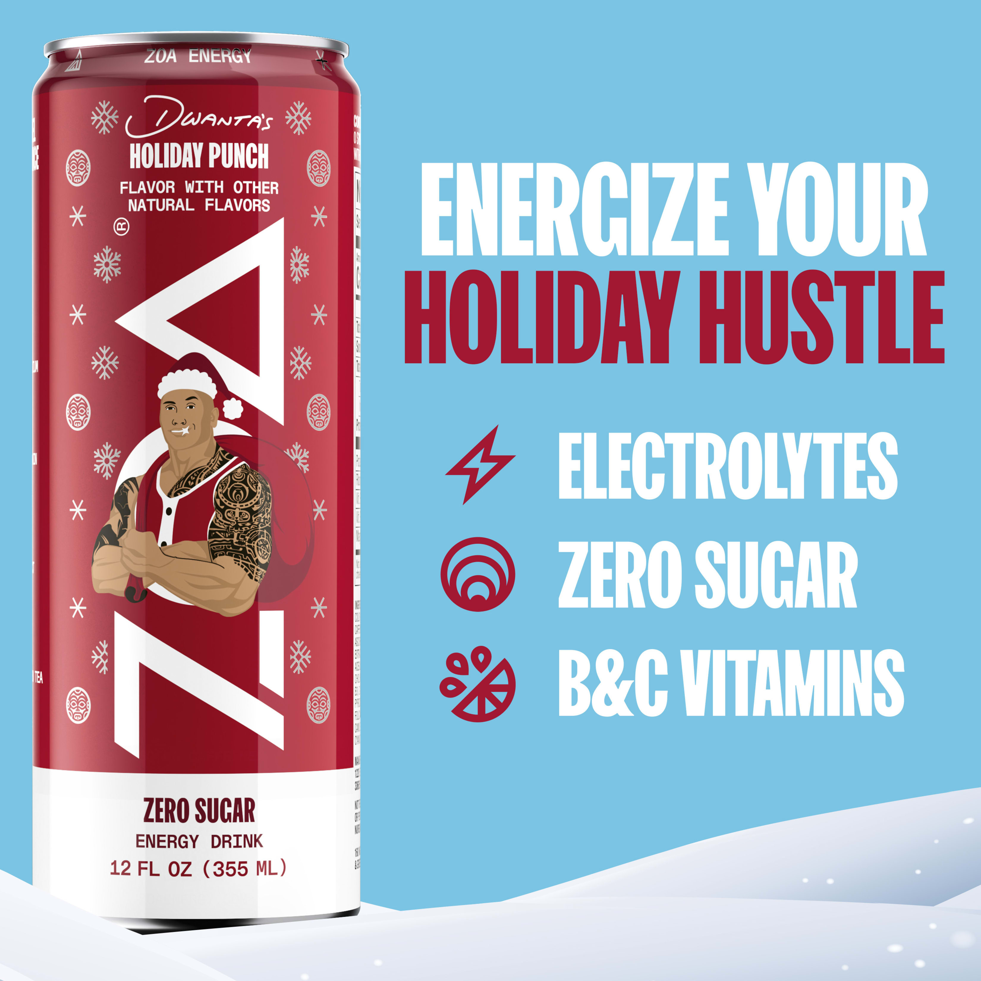 ZOA Energy Sugar Free Energy Drinks, Dwanta's Holiday Punch, 12 FL