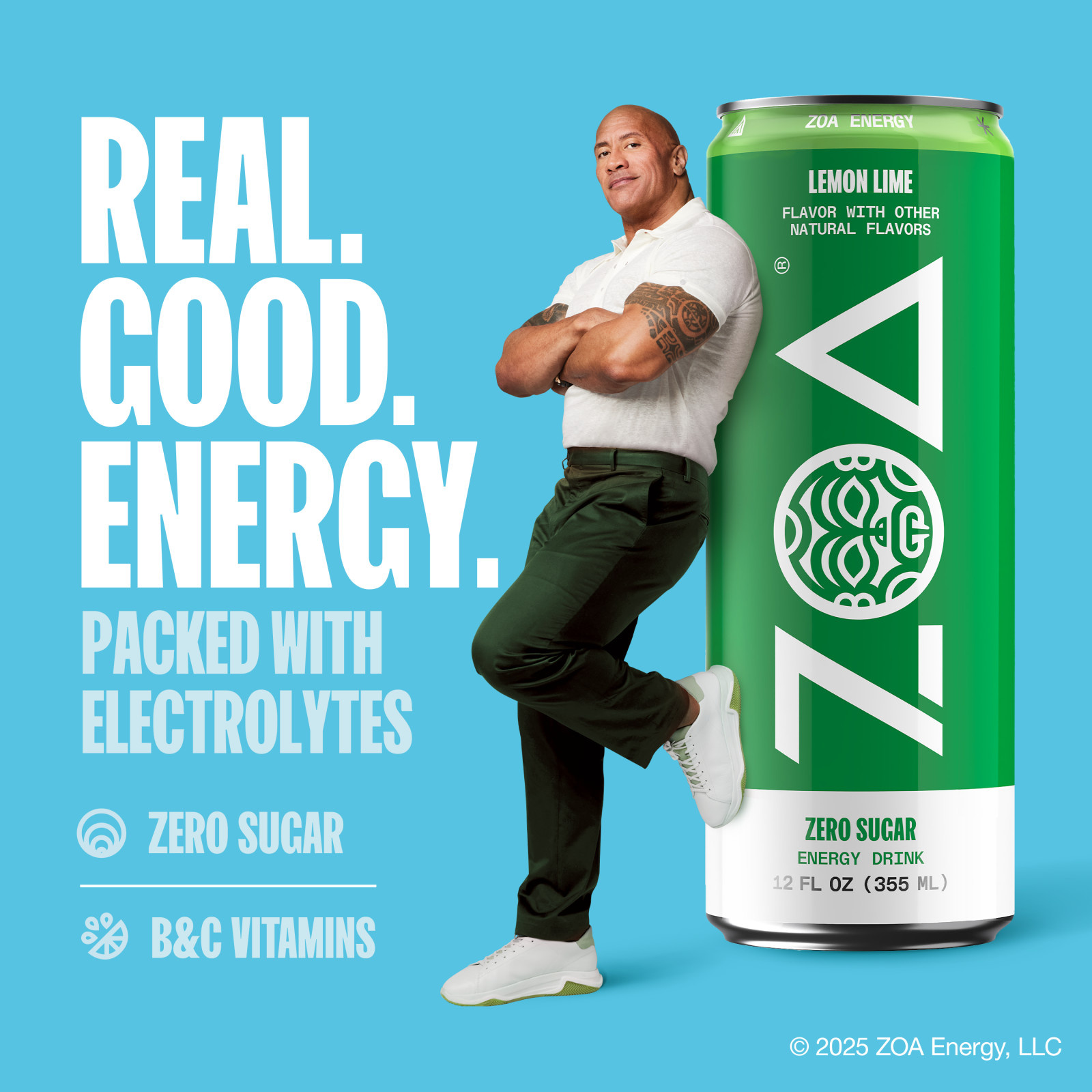 ZOA Energy Sugar Free Energy Drinks, Lemon Lime , 12 fl oz Cans