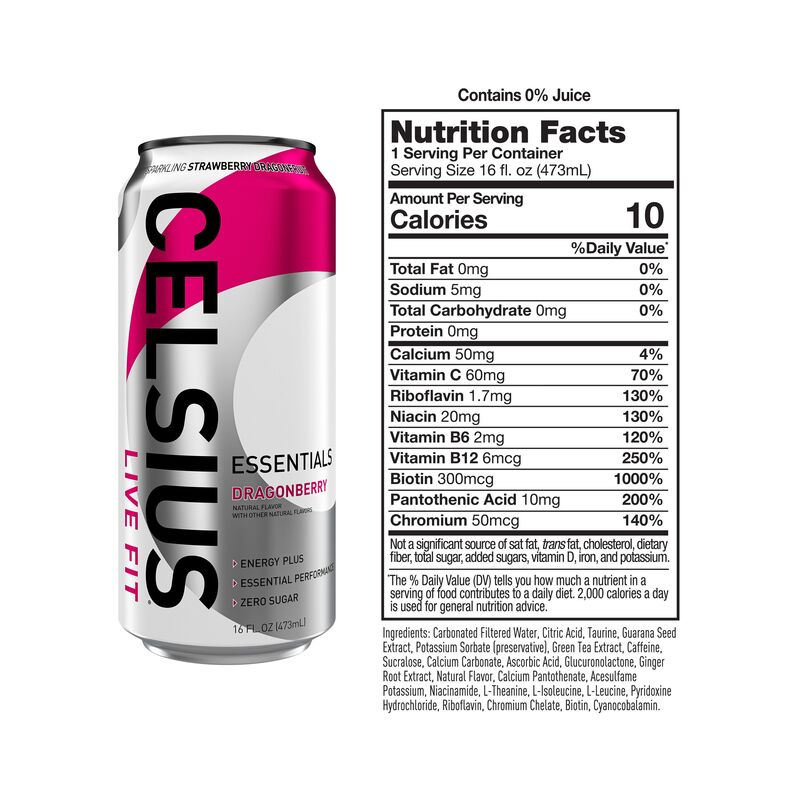 CELSIUS ESSENTIALS Sparkling Dragonberry, Performance Energy Drink