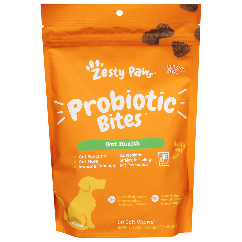 ドッグフード pesU Zesty Paws Probiotic Bites, Gut Health, Pumpkin Flavor, Soft Chews