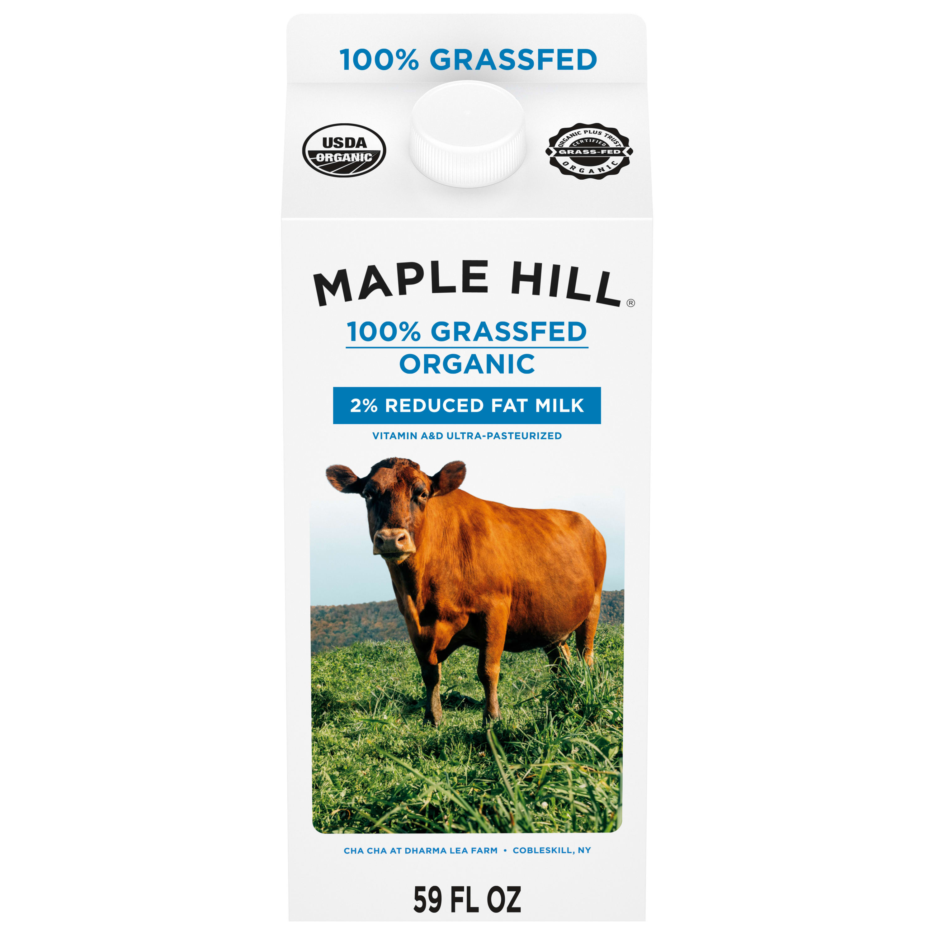 Maple Hill 2% Reduced Fat Milk, 100% Grassfed, Organic