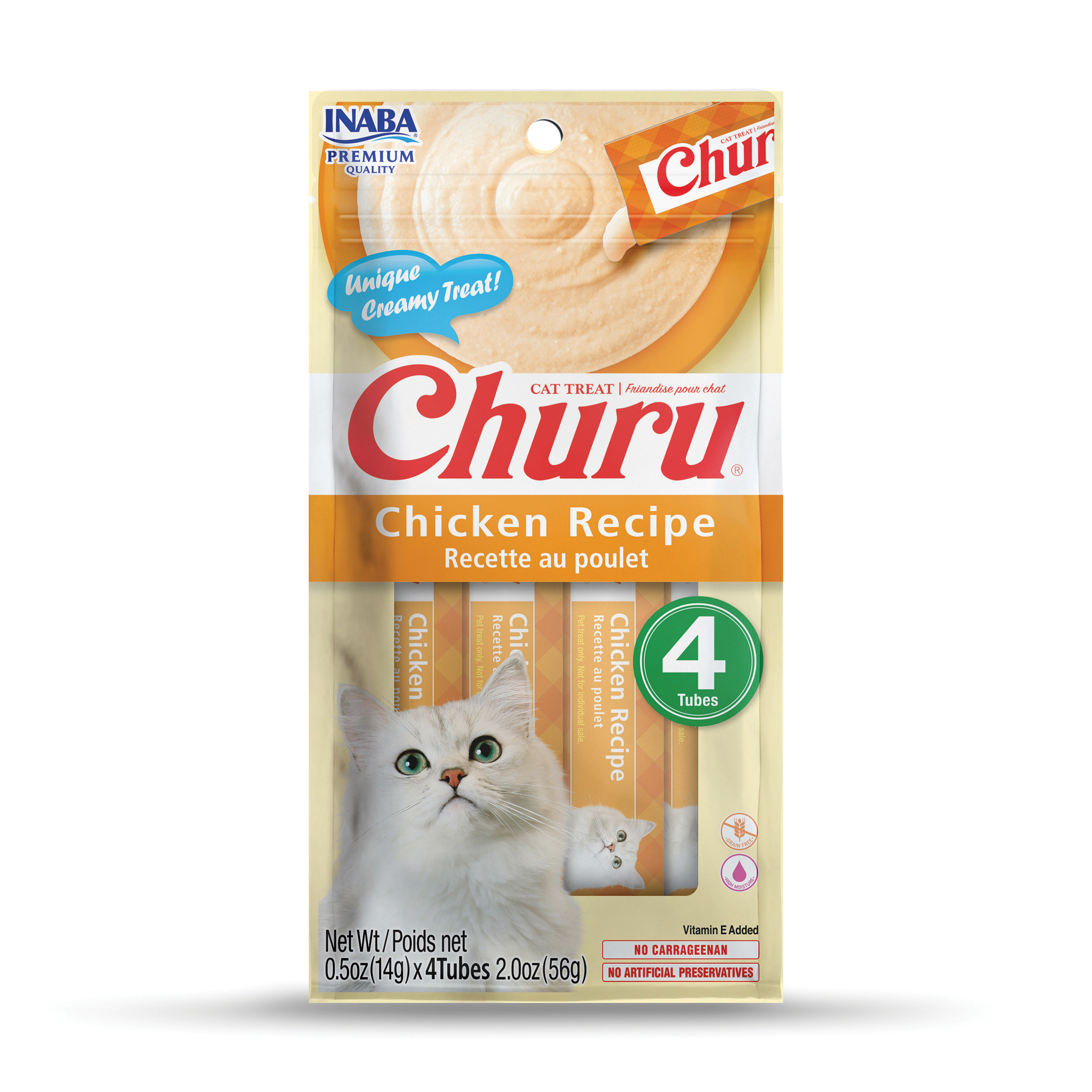 キャットフード chiru INABA Churu Cat Treats Lickable Creamy Purée, 0.5 Ounce Tube, 4