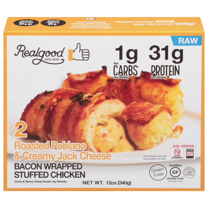Realgood Foods Bacon Wrapped Stuffed Chicken, Roasted Poblano