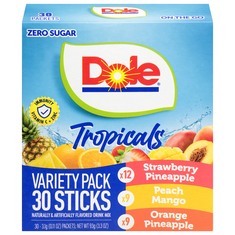 Dole Zero Sugar Tropicals Strawberry Pineapple/Peach Mango/Orange