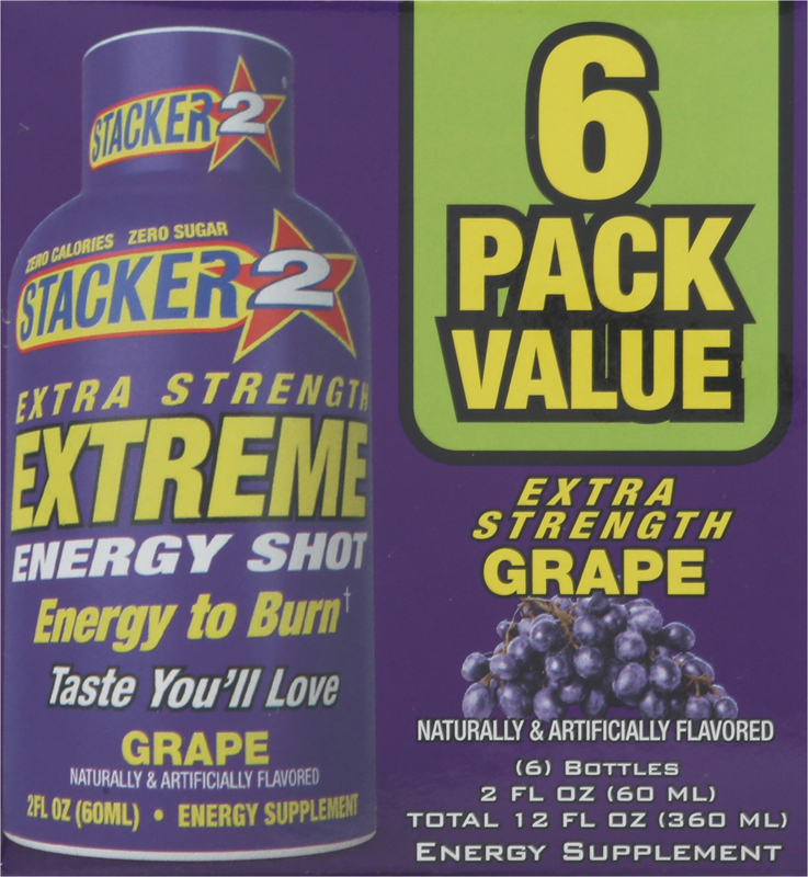Stacker 2 Energy Shot, Extreme, Extra Strength, Grape, 6-Pack